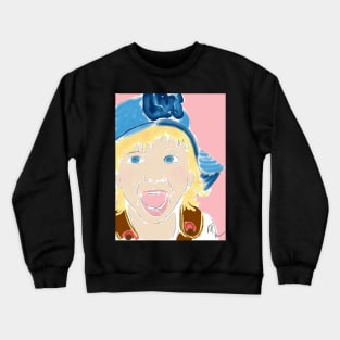 Happy Girl with Blond Hair and Blue Hat Crewneck Sweatshirt